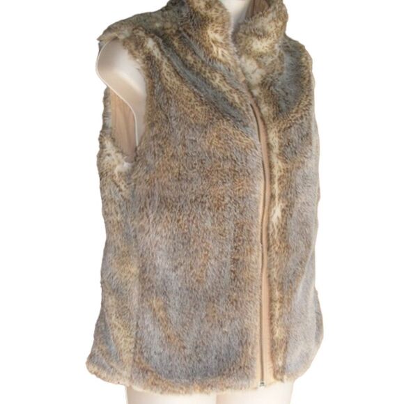 GAP Vest, XS, Reversible/Cotton & Faux Fur, Pockets, Zipper, Collared, Khaki - Picture 4 of 8